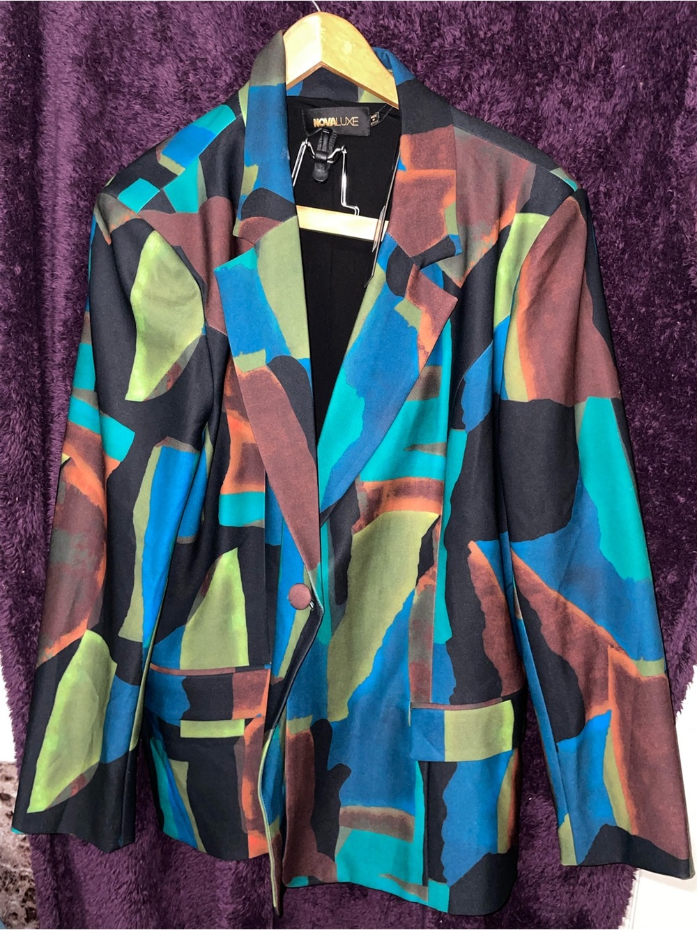 Fashion Nova Abstract Multi-Color Blazer in Blue, Teal & Brown
